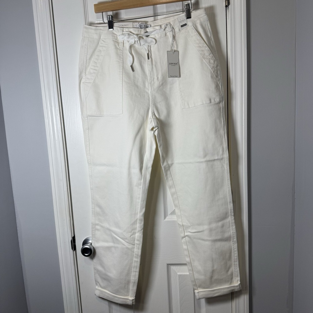 JUDY BLUE HIGH RISE DRAWSTRING JOGGERS WHITE WOMENS 15 32 NWT‎